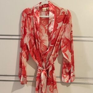 Sophia by Delicates Sheer Floral Robe Medium Long Sleeves with Cuffs